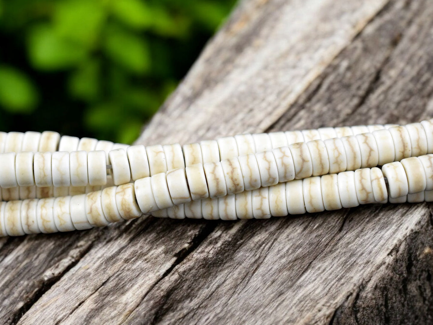 6x3mm Bone Beige Synthetic Turquoise Heishi Beads 15" Strand