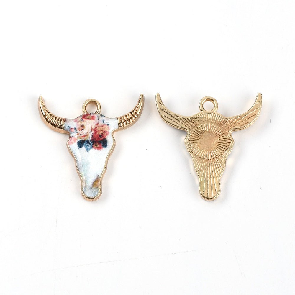 22x21mm Floral Enamel Cow Head Charms