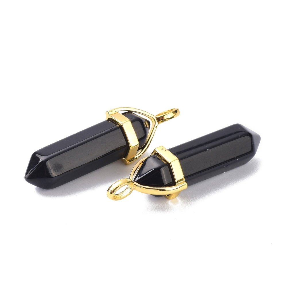 40mm Gold Tone Natural Obsidian Double Terminated Bullet Pendant