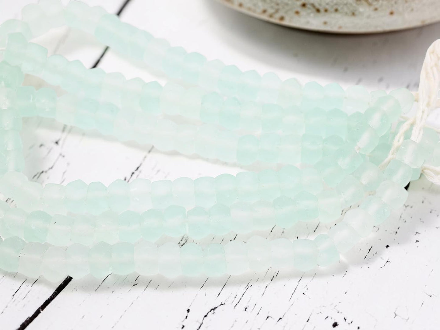 7x11mm Matte Seamist Recycled Java Window Glass Faceted Wheel Beads (15" Strand)