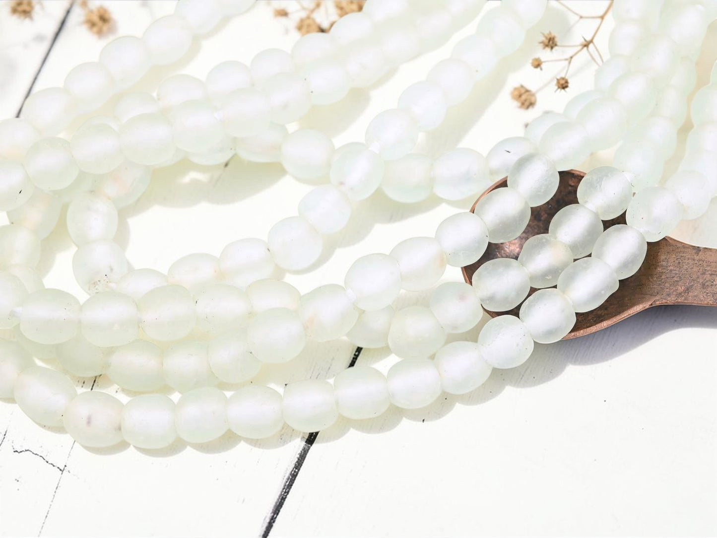 10-12mm Frosted Clear African Recycled Glass Beads (21" Strand)