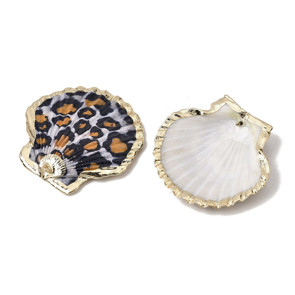 43x42mm Gold Plated Brass Surrounding Natural Shell Leopard Print Pendant
