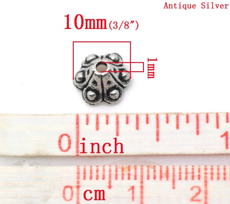 *50* 10x6mm Antique Silver Scalloped Bead Caps