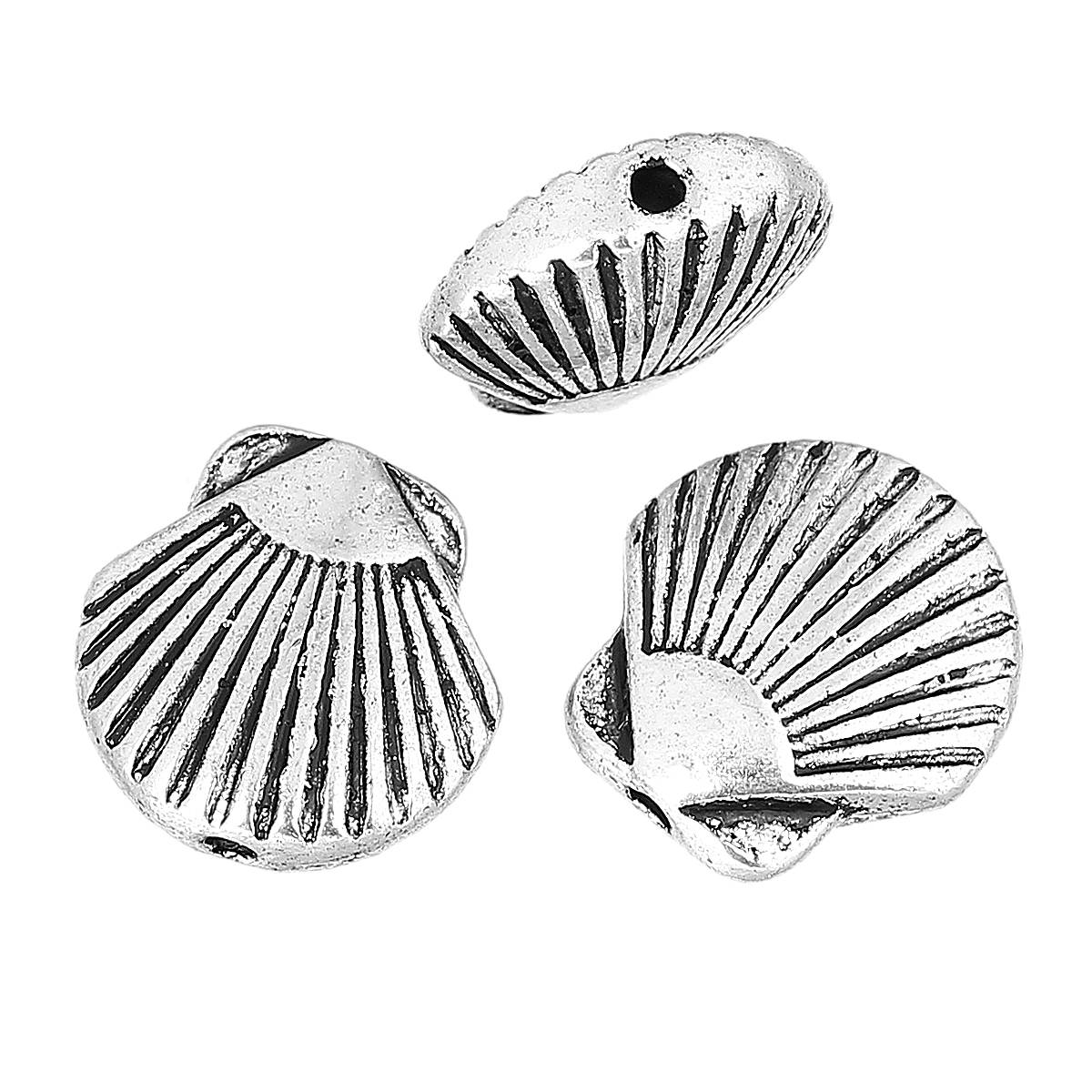 *25* 13mm Antique Silver Shell Beads