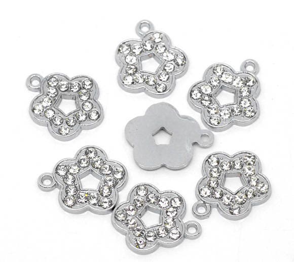 Rhinestone Charm - Pave Charms - Flower Charms - Metal Charms - April Birthstone - Birthstone Charms - Silver Charms - 5pcs - 16mm - (4453)