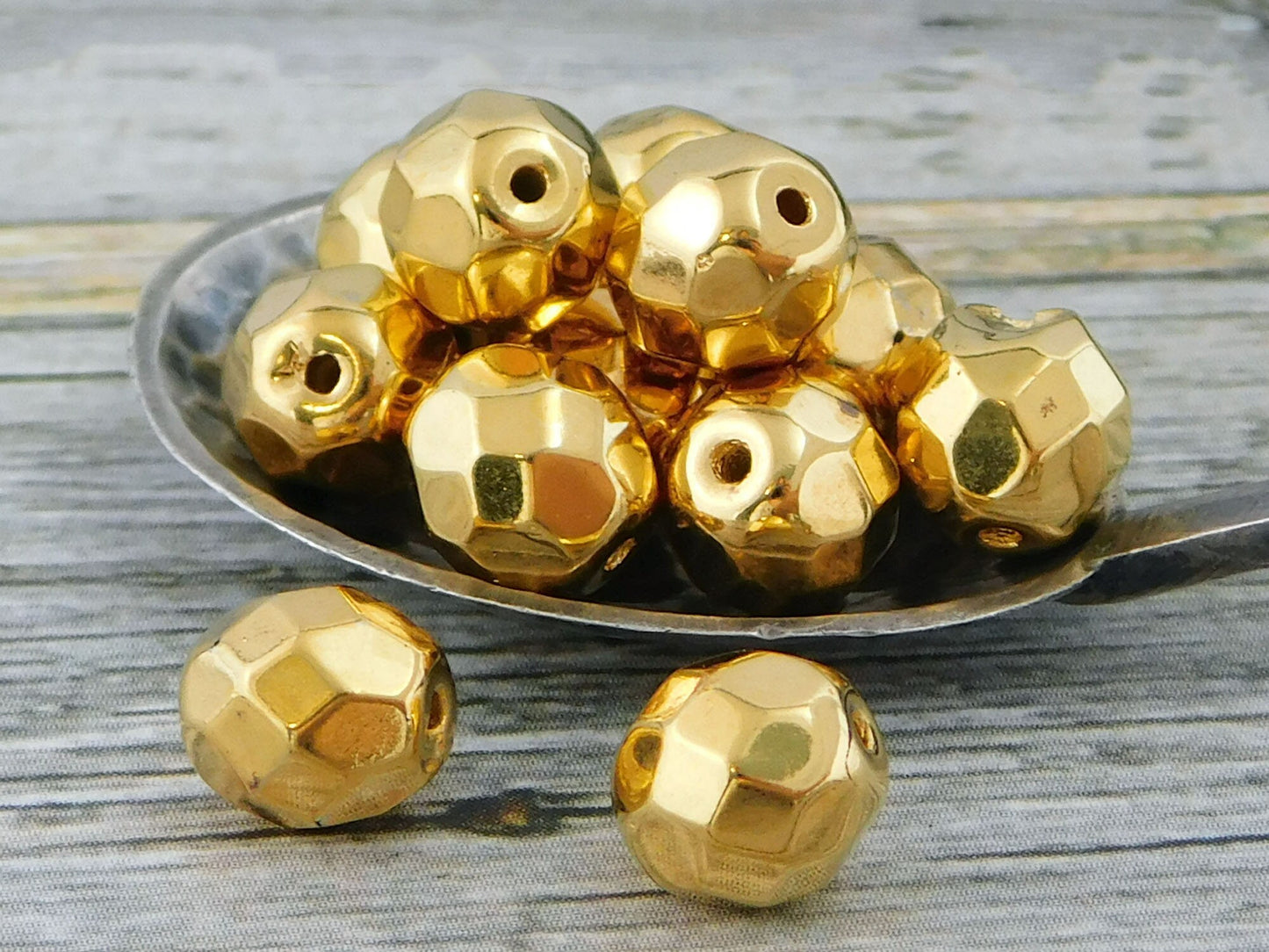 Gold Coated Fire Polished Round Beads -- 6mm or 8mm