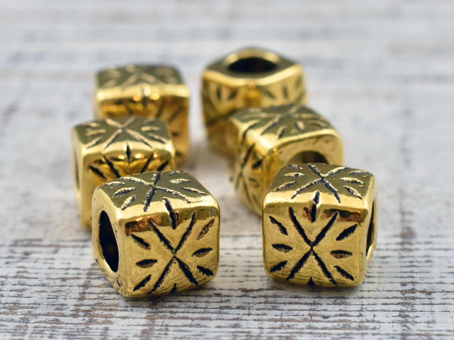 *20* 9mm Antique Gold Large Hole Rounded Cube Beads
