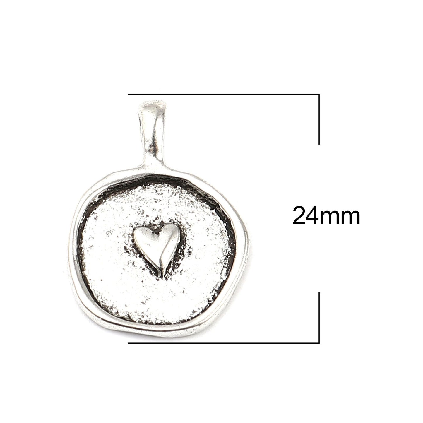 24x17mm Antique Silver Heart Wax Seal Charms - 10pcs