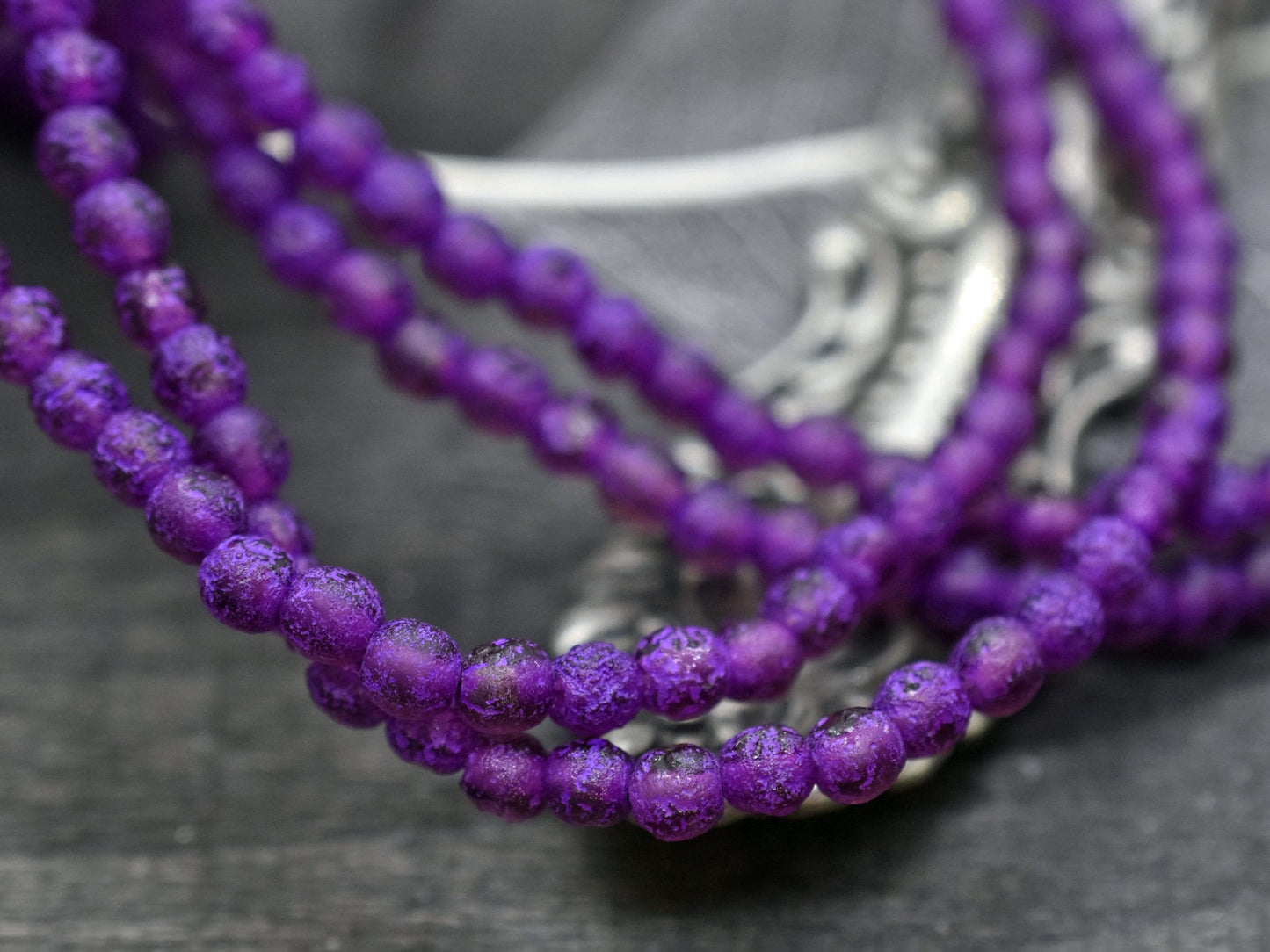 *50* 4mm Purple Washed Etched Matte Purple Round Druk Beads