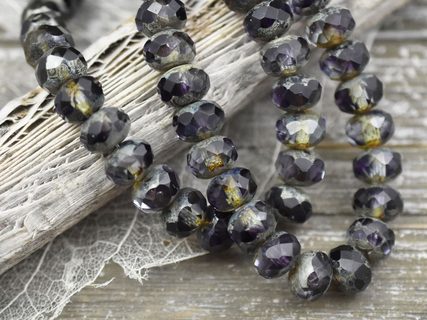 Amethyst Picasso Fire Polished Rondelle Beads - 3x5mm, 5x7mm or 6x8mm