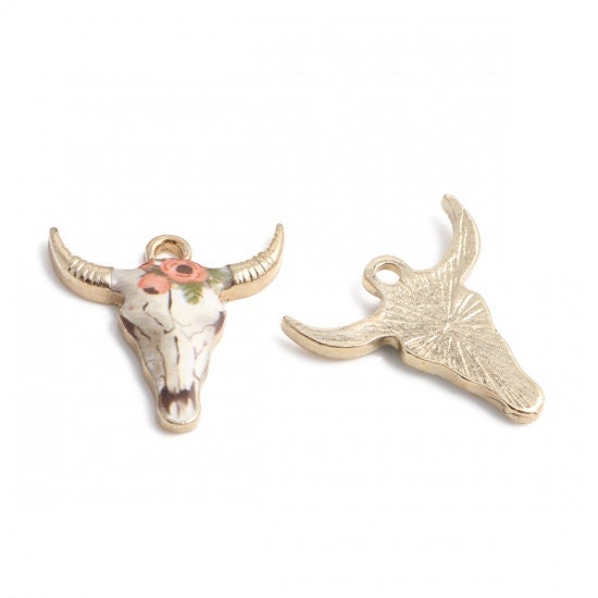 *5* 22x21mm Floral Enamel Cow Head Charms #6