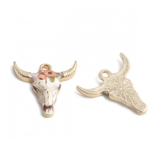 *5* 22x21mm Floral Enamel Cow Head Charms #6