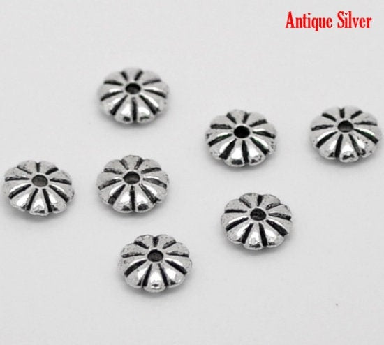 *100* 7x2mm Antique Silver Daisy Spacer Beads