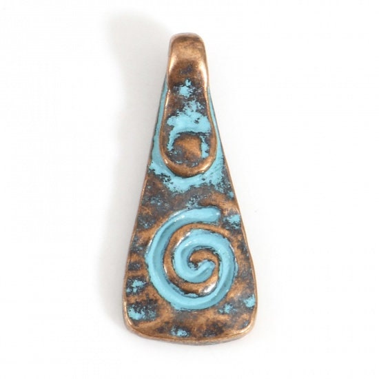 *10* 20x8mm Copper Patina Mayan Spiral Drop Charms