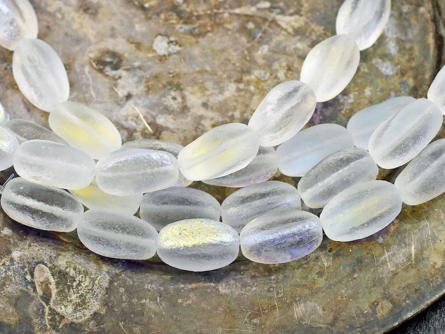 *8* 10x15mm Etched Crystal AB Twisted Rectangle Beads