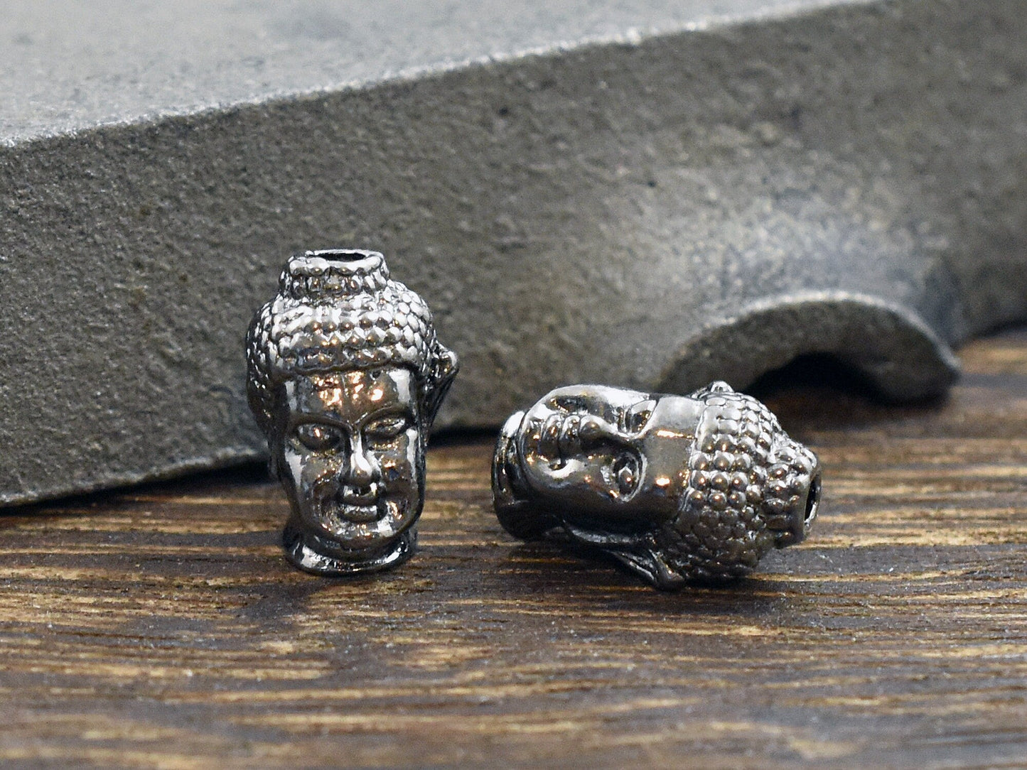 *5* 13x9mm Antique Gold Buddha Head Beads