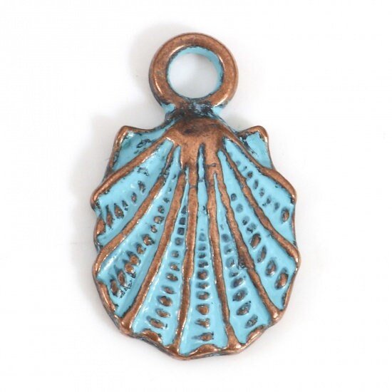 Metal Charms - Copper Charms - Shell Charms - Beach Charms - Patina Charms - Small Charms - 10pcs - 18x11mm - (2397)