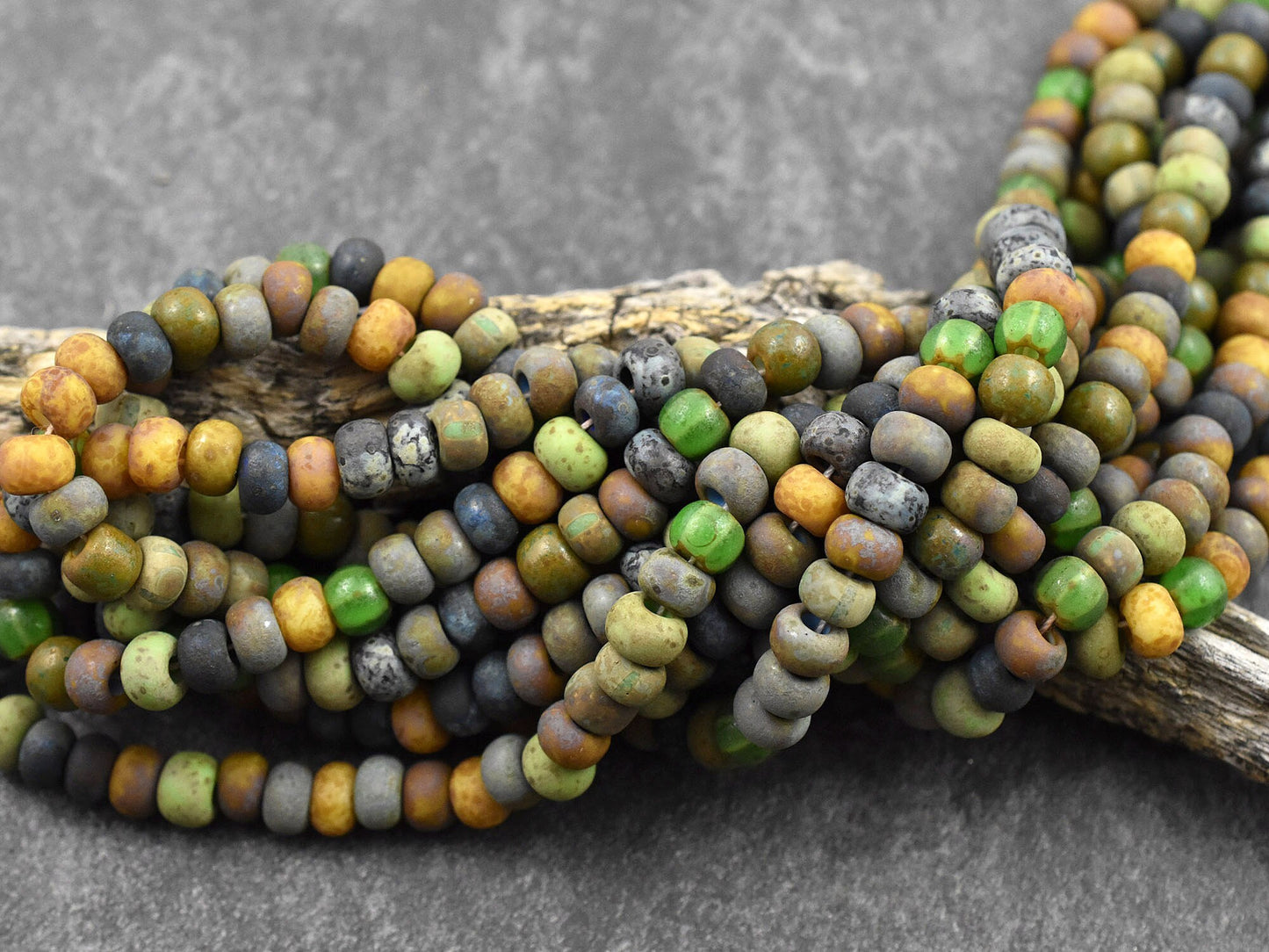 Picasso Beads - Aged Seed Beads - Czech Glass Beads - 6mm Beads - Large Hole Beads - 2/0 - 19" Strand - (2689)