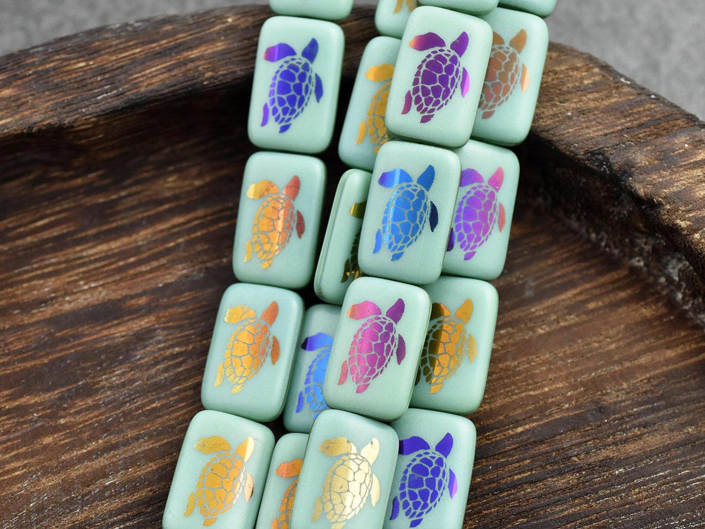 *6* 18x12mm Opaque Turquoise Sliperit Laser Tattoo Rectangle Turtle Beads