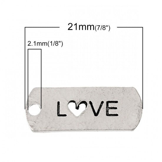 *30* 21x8mm Antique Silver Love Charm Tags