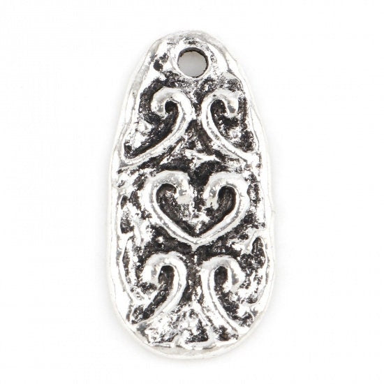 *20* 19x10mm Antique Silver Maya Heart Charms