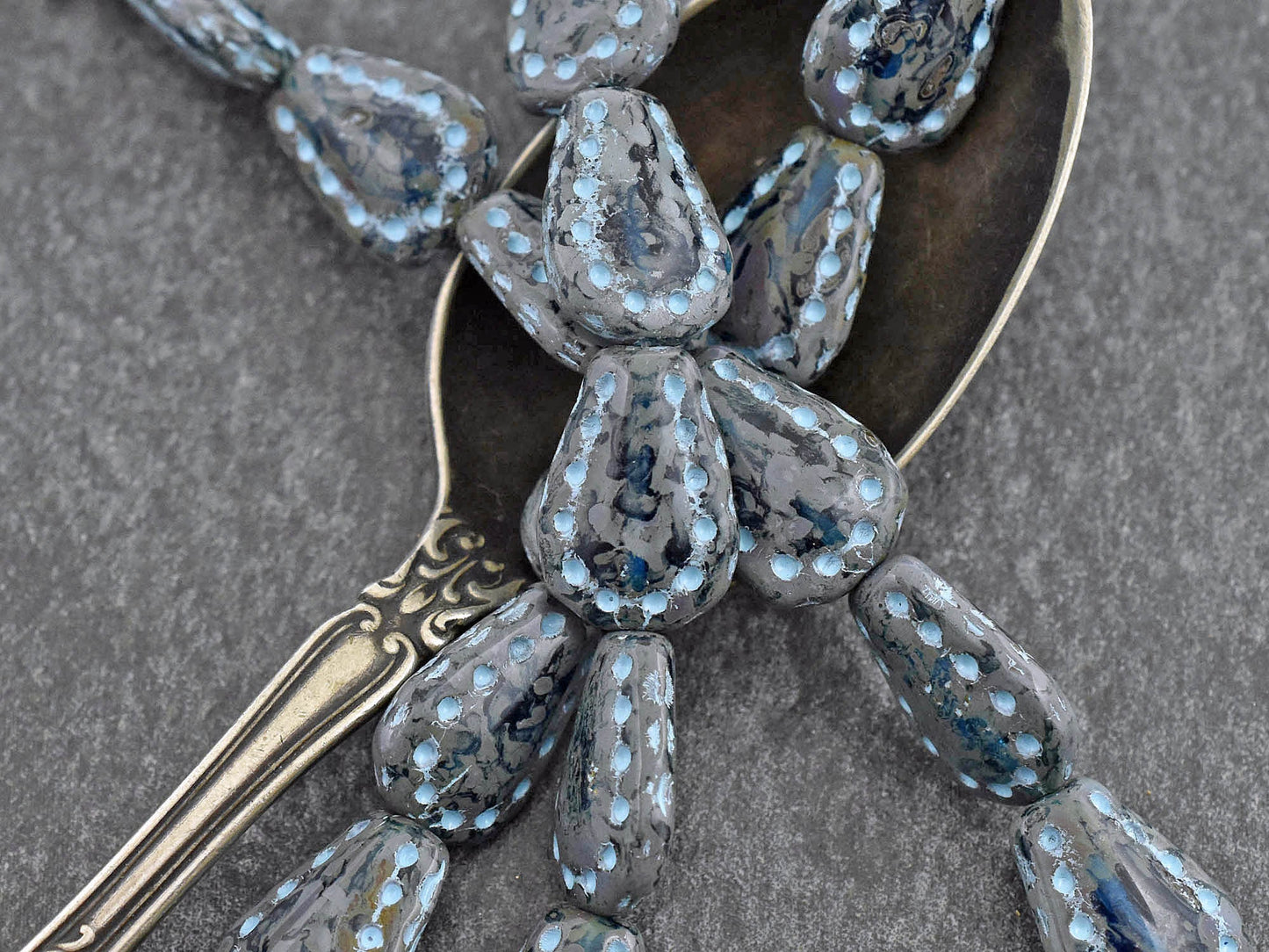 *8* 17x12mm Turquoise Washed Capri Blue Travertine Lacy Teardrop Beads