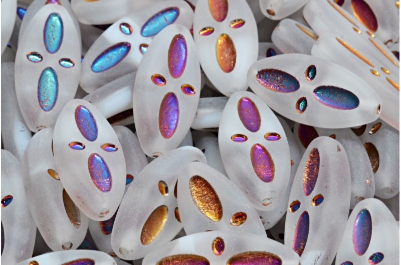 *8* 20x9mm Metallic Volcano Washed Matte White Crystal Cloud Marquise Oval Beads