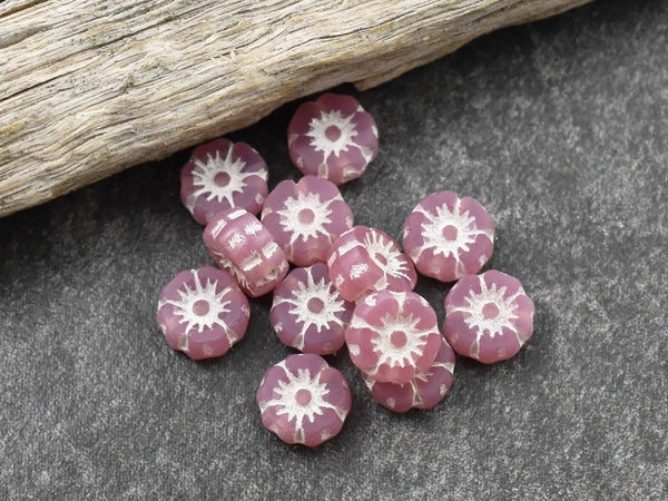 Czech Glass Beads - Czech Glass Flowers - 7mm Flower Beads - Pink Flower Beads - 12pcs - (478)