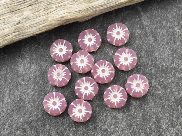 Czech Glass Beads - Czech Glass Flowers - 7mm Flower Beads - Pink Flower Beads - 12pcs - (478)