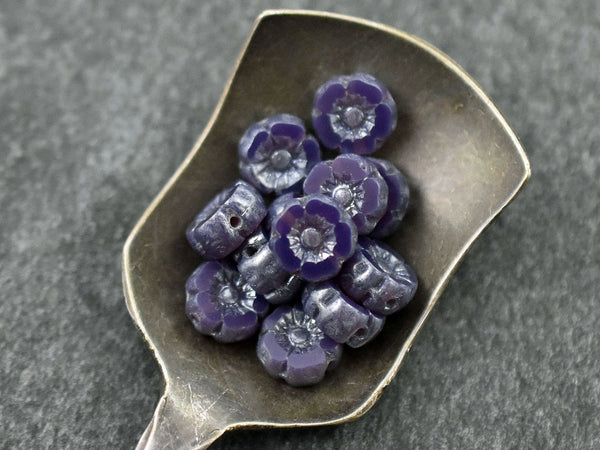 Picasso Beads - Czech Glass Beads - Czech Glass Flowers - 7mm Flower Beads - Purple Flower Beads - 12pcs - (3888)