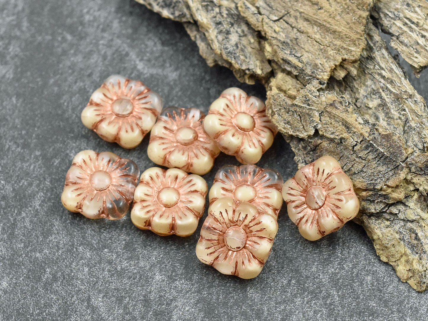 Czech Glass Beads - Flower Beads - Czech Glass Flowers - Picasso Beads - Square Flowers - 11mm Flower - 13pcs - (2128)