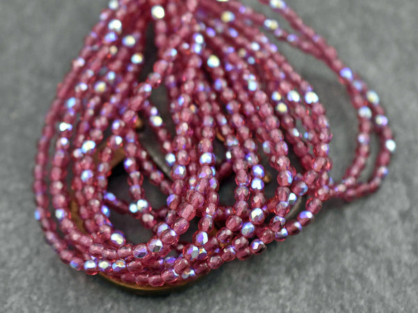 Czech Glass Beads -3mm Beads - Fire Polish Beads - Round Beads - Pink Beads - 50pcs (3203)