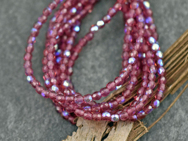 Czech Glass Beads -3mm Beads - Fire Polish Beads - Round Beads - Pink Beads - 50pcs (3203)