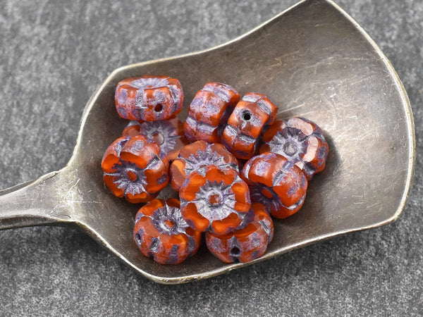 Czech Glass Beads - Czech Glass Flowers - Czech Glass Beads - 7mm Hawaiian Flower Beads - 12pcs - (381)