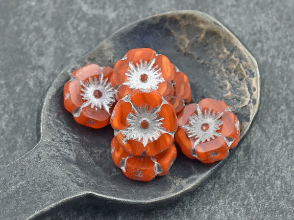 Czech Glass Beads - Hawaiian Flower Beads - Czech Glass Flowers - Picasso Beads - 12mm - 12pcs - (1332)
