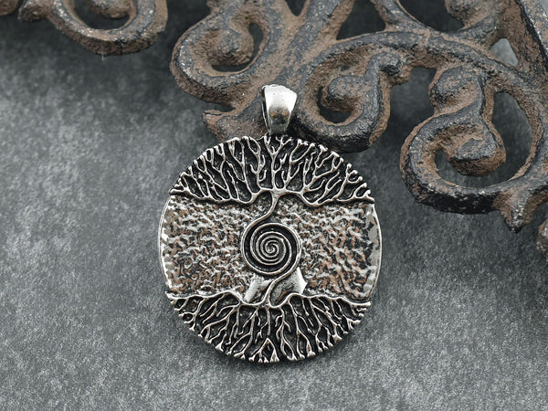 Tree of Life Pendant - Bohemian Pendant - Medallion Pendant - Silver Pendants - Boho Pendants - Round Pendant - (392)
