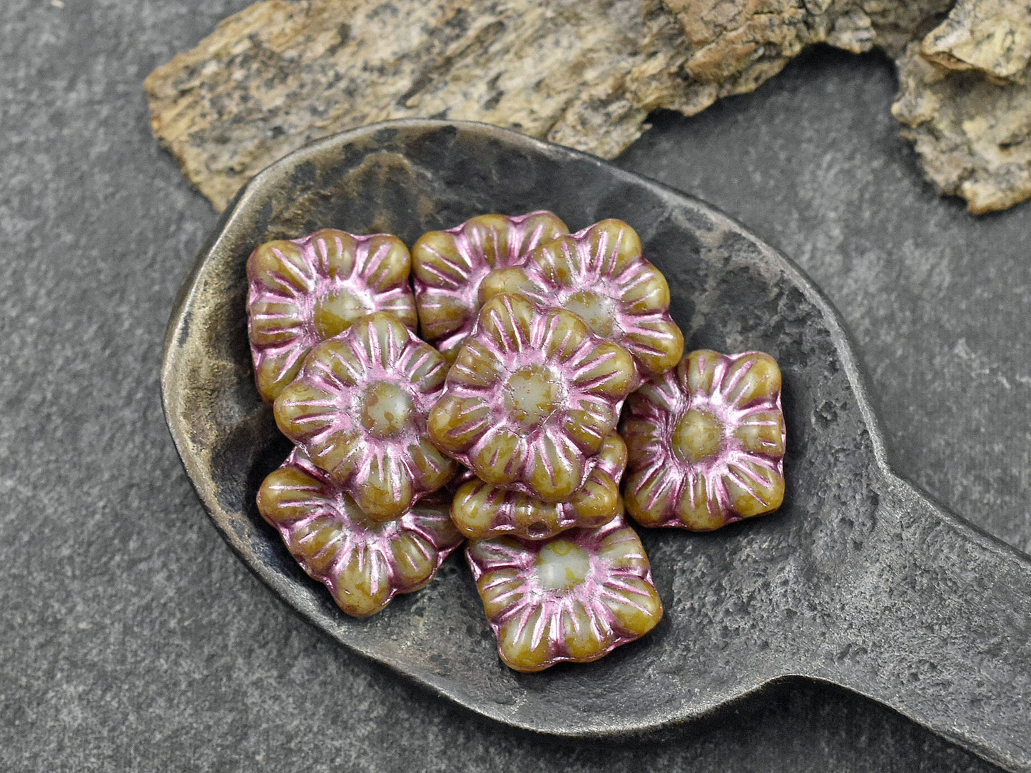 Picasso Beads - Flower Beads - Czech Glass Beads - Czech Glass Flowers - Square Flowers - 11mm Flower - 13pcs - (1162)