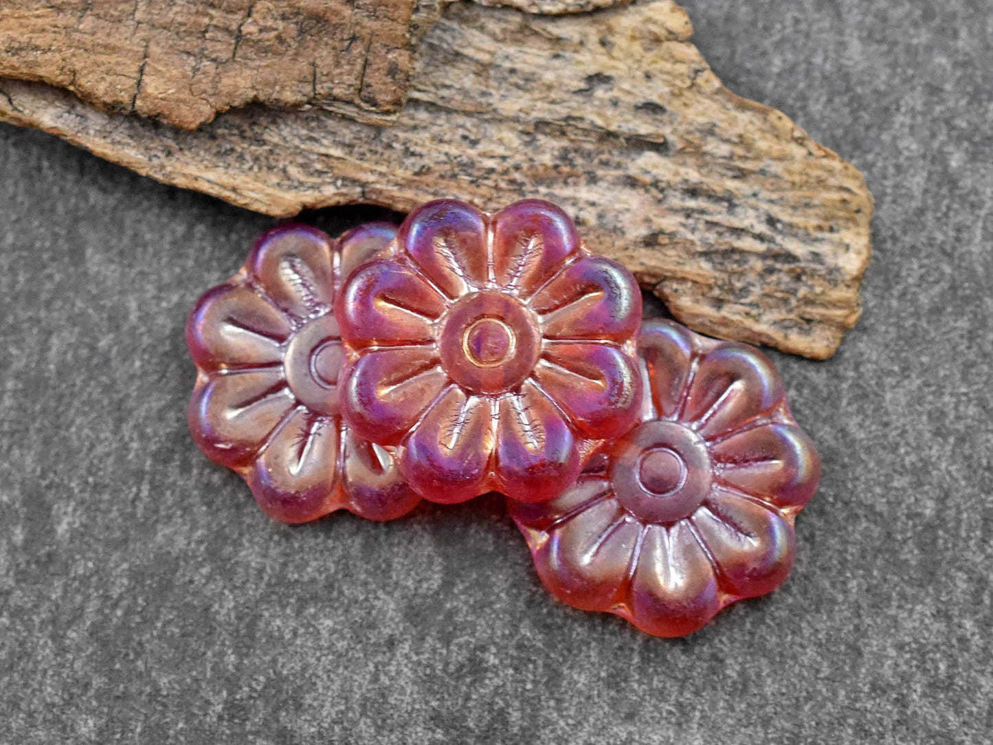 Flower Beads - Czech Glass Beads - Focal Beads - Czech Glass Flowers - Daisy Beads - 18mm - 6pcs - (6163)