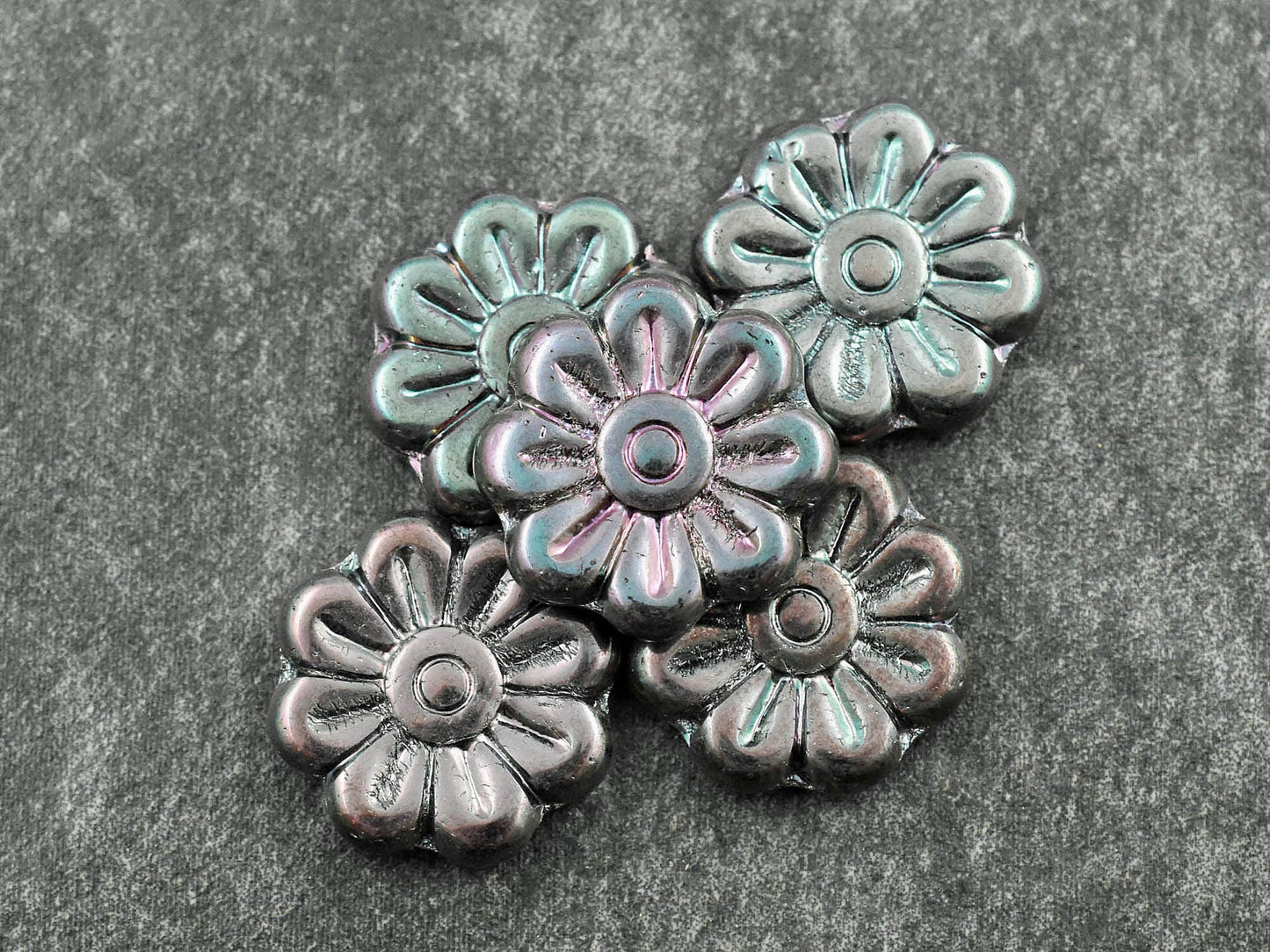 Czech Glass Beads - Flower Beads - Focal Beads - Czech Glass Flowers - Daisy Beads - 18mm - 6pcs - (B372)