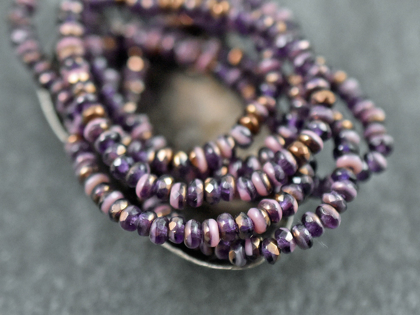 *50* 2x3mm Bronze Washed Blended Pink & Tanzanite Faceted Micro Spacer Beads