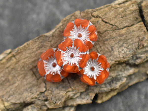 Czech Glass Beads - Hawaiian Flower Beads - Czech Glass Flowers - Picasso Beads - 12mm - 12pcs - (1332)