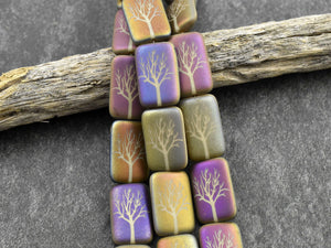 Tree Of Life Beads - Czech Glass Beads - Laser Etched Beads - 18x12mm - 6pcs (B457)
