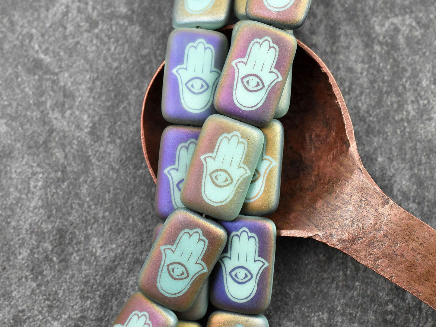 Czech Glass Beads - Hamsa Beads - Laser Etched Beads - Hamsa Hand - 18x12mm - 6pcs (542)