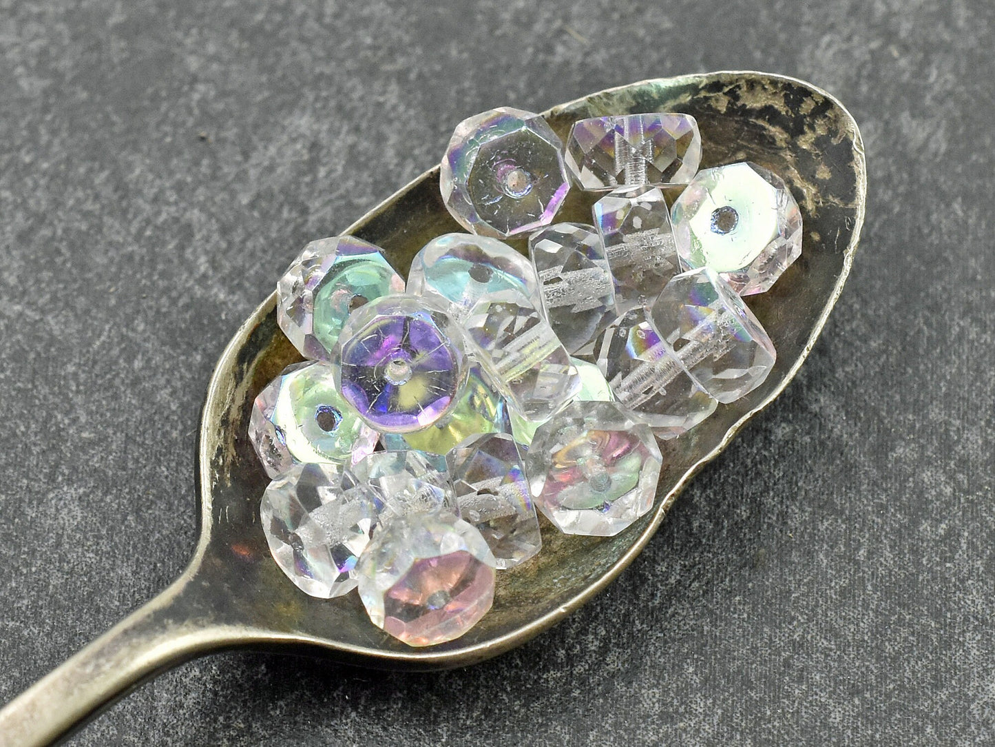 Czech Glass Beads - Spacer Beads - Rondelle Beads - Fire Polish Beads - Crystal AB - 8x4mm - 50pcs - (2910)