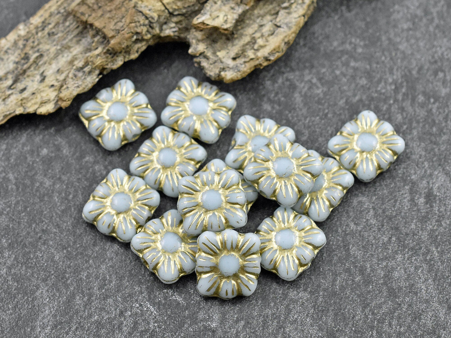 Czech Glass Beads - Flower Beads - Czech Glass Flowers - Square Flowers - 11mm Flower - 13pcs - (4600)