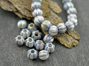 Czech Glass Beads - Large Hole Beads - 3mm Hole Bead - Picasso Beads - 8mm Beads - Melon Beads - Round Beads - 20pcs - (5866)