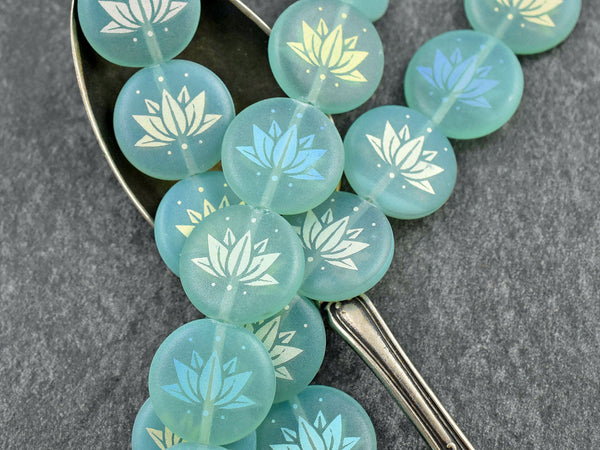 Czech Glass Beads - Lotus Flower Beads - Floral Beads - Focal Beads - Laser Etched Beads - Coin Beads - 17mm - 8pcs - (6161)