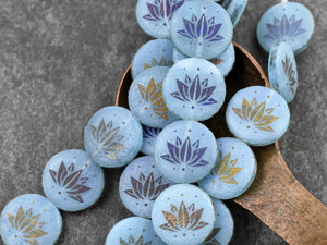 Czech Glass Beads - Lotus Flower Beads - Floral Beads - Focal Beads - Laser Etched Beads - 16mm - 8pcs - (4608)