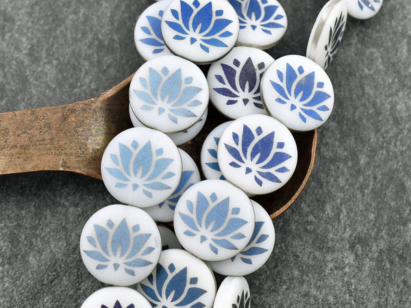 Czech Glass Beads - Lotus Flower Beads - Floral Beads - Focal Beads - Laser Etched Beads - 16mm - 8pcs - (3365)