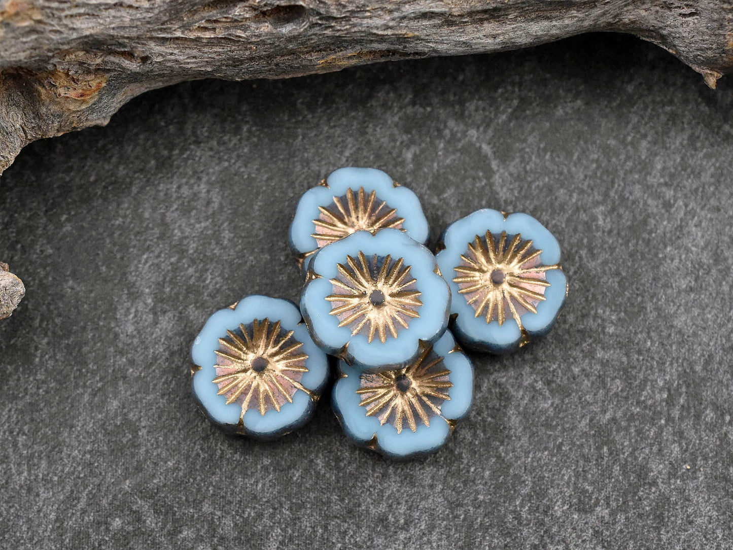 Czech Glass Beads - Flower Beads - Picasso Beads - Hawaiian Flower Beads - Czech Beads - Hibiscus Flowers - 14mm - 6pcs (B647)